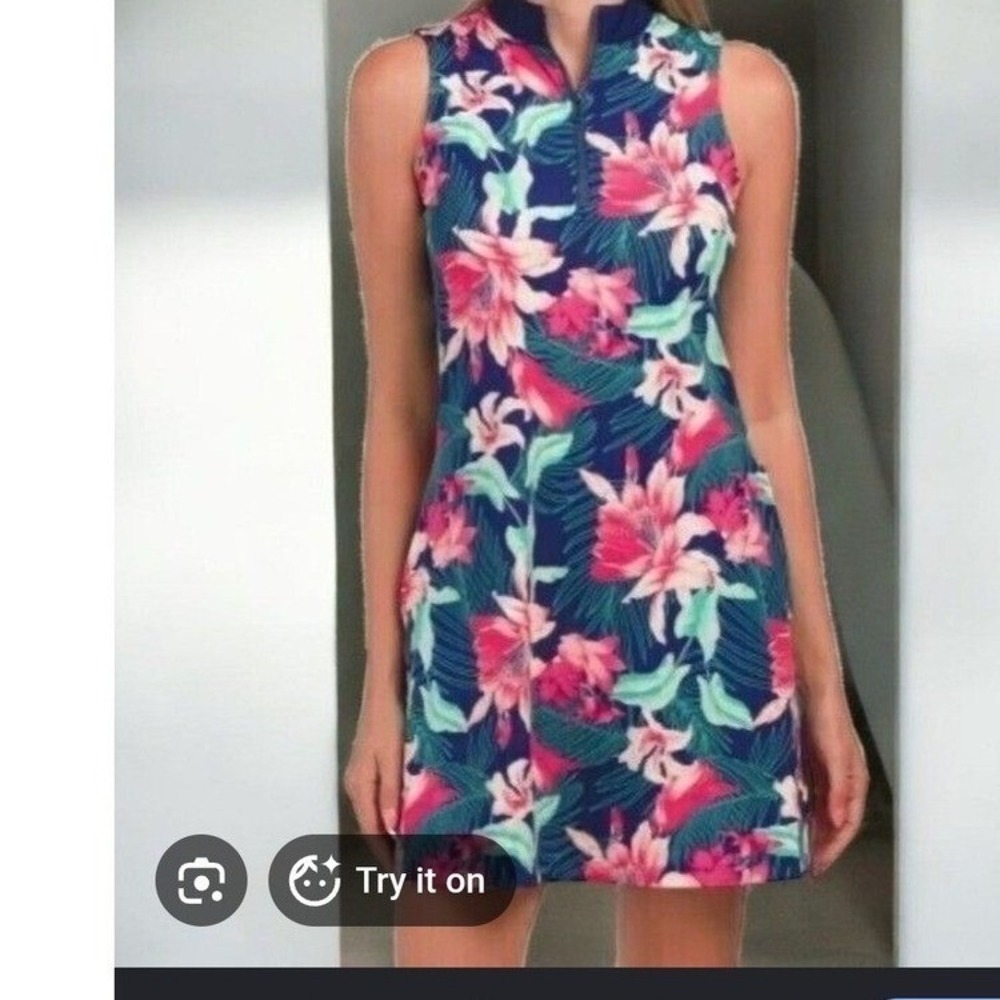 Tommy Bahama Womens Floral Sleeveless Racquet & Paddle Dress Navy M golf tennis